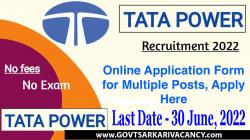 Tata Power Vacancy 2022: Online Application Form for Multiple Posts, Apply Here